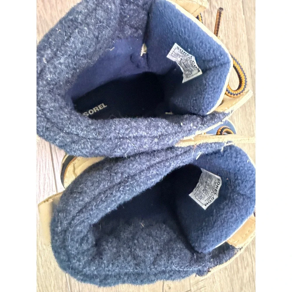 Sorel‎ Womens Slimpack Duck Boots Waterproof Winter Snow Beige Navy Size 9.5